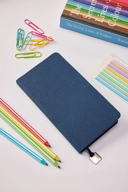 Kişiye Özel Hediyelik Cep Boy Lastikli Çizgili 192 Sayfa Lacivert Deri Not Defteri