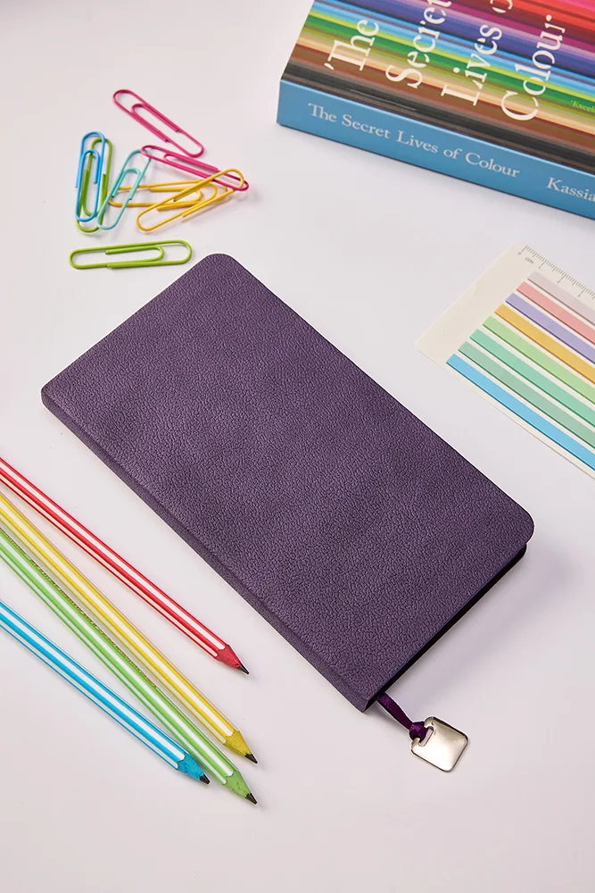 Kişiye Özel Hediyelik Cep Boy Lastikli Çizgili 192 Sayfa Mor Deri Not Defteri