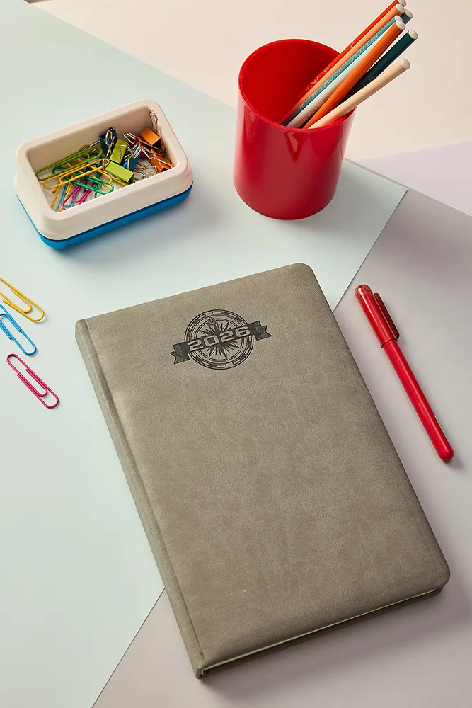 Kişiye Özel Gri Hediyelik Cilt 2026 Düz Sert Kapak Deri Ajanda