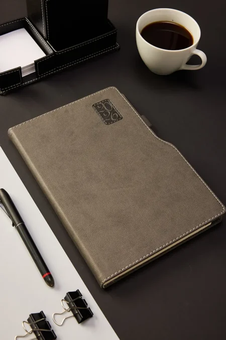 Kişiye Özel 2026 Gri Hediyelik Düz Sert Kapak Deri Ajanda