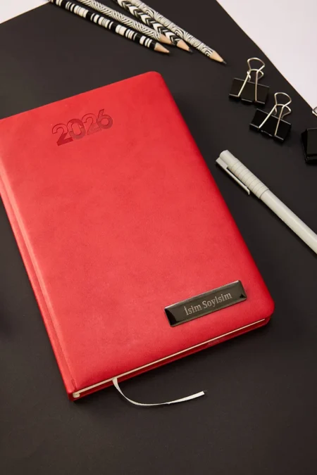 Kişiye Özel Hediyelik Cilt 2026 Düz Sert Kapak Kırmızı Deri Ajanda