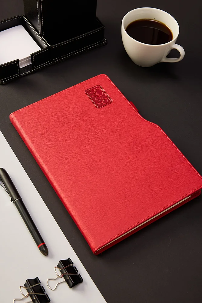 Kişiye Özel 2026 Kırmızı Hediyelik Düz Sert Kapak Deri Ajanda