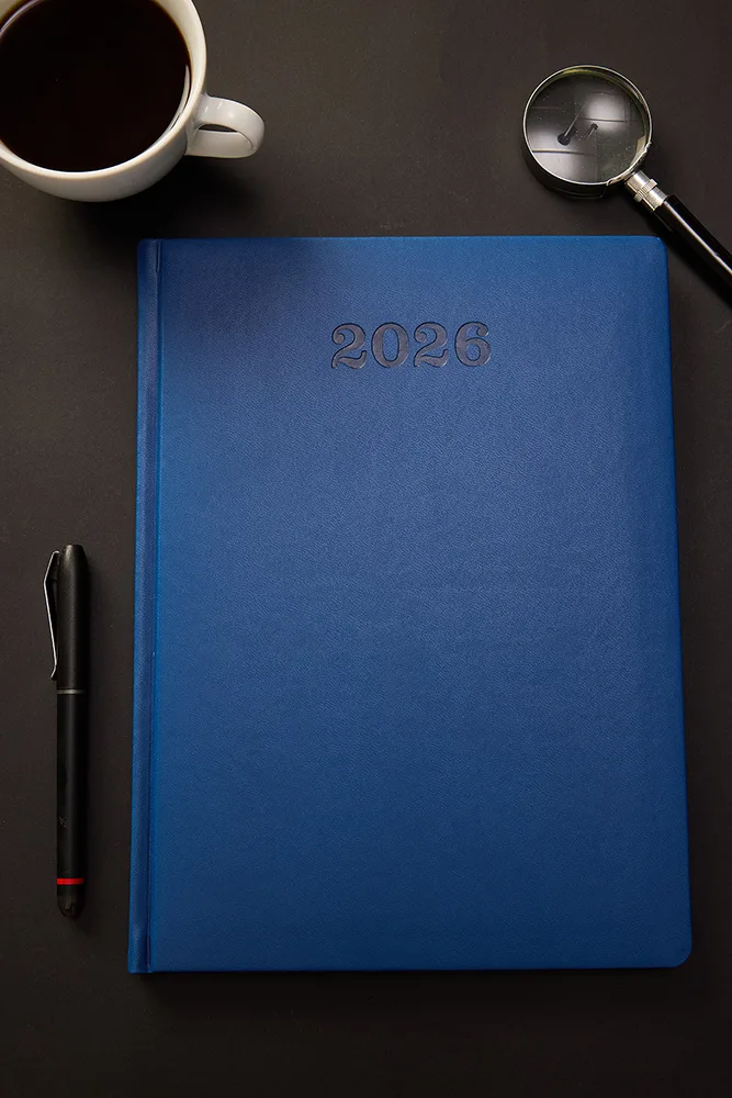Kişiye Özel 2026 Lacivert Hediyelik Cilt Düz Sert Kapak Deri Haftalık Ajanda