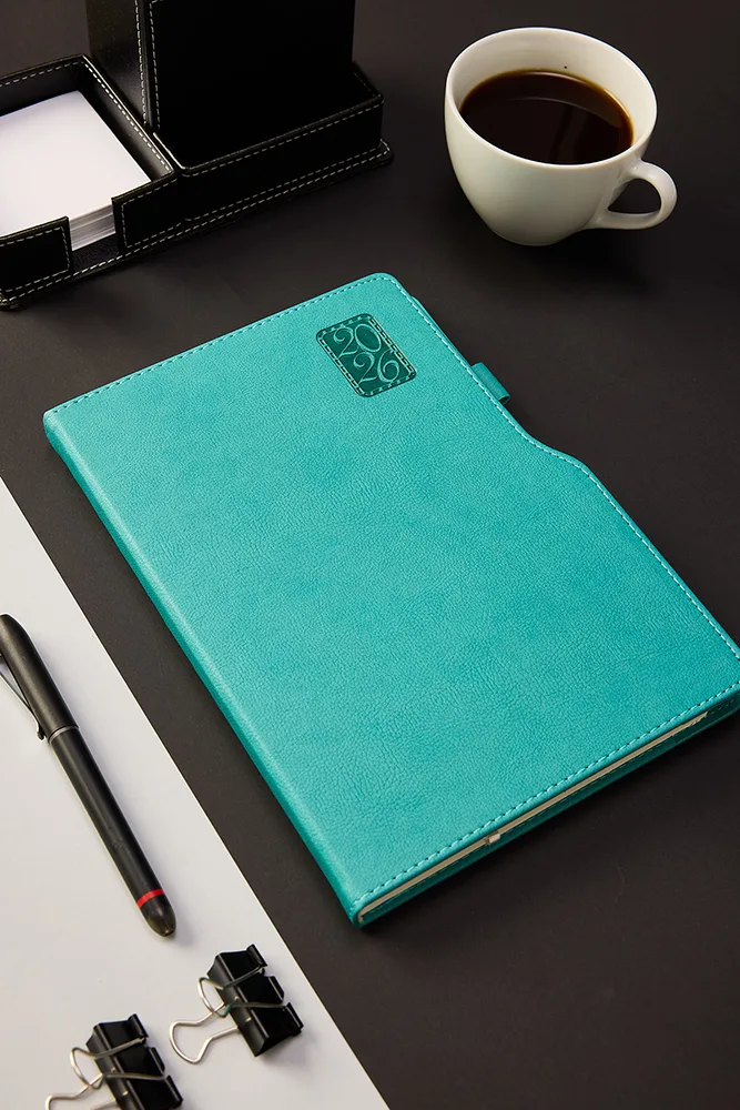 Kişiye Özel 2026 Turkuaz Hediyelik Düz Sert Kapak Deri Ajanda