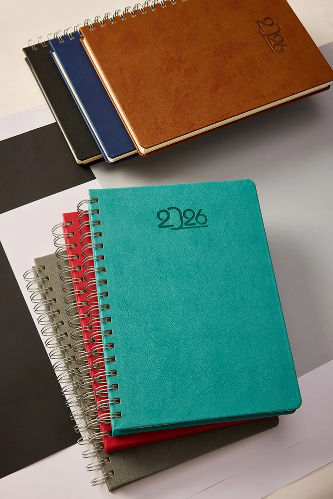 Kişiye Özel Gri Hediyelik Spiralli 2026 Düz Sert Kapak Deri Ajanda - Görsel 3