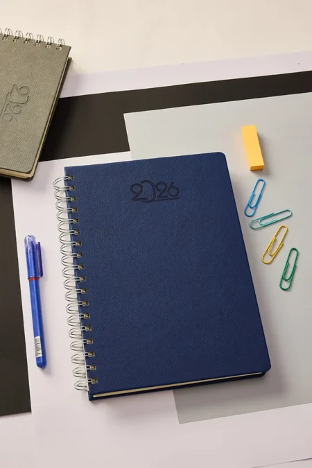 Kişiye Özel Lacivert Hediyelik Spiralli 2026 Düz Sert Kapak Deri Ajanda