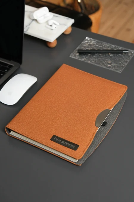 Kişiye Özel Kahverengi Düz Vegan Deri Spiralli 240 Sayfa Çizgili Not Defteri