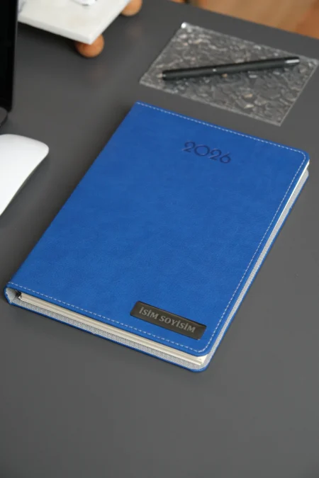 Kişiye Özel İsimli Düz Lacivert Vegan Deri Gizli Spiralli 2026 Ajanda
