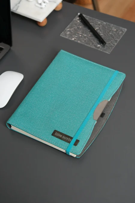 Kişiye Özel Turkuaz Düz Vegan Deri Spiralli 240 Sayfa Çizgili Not Defteri