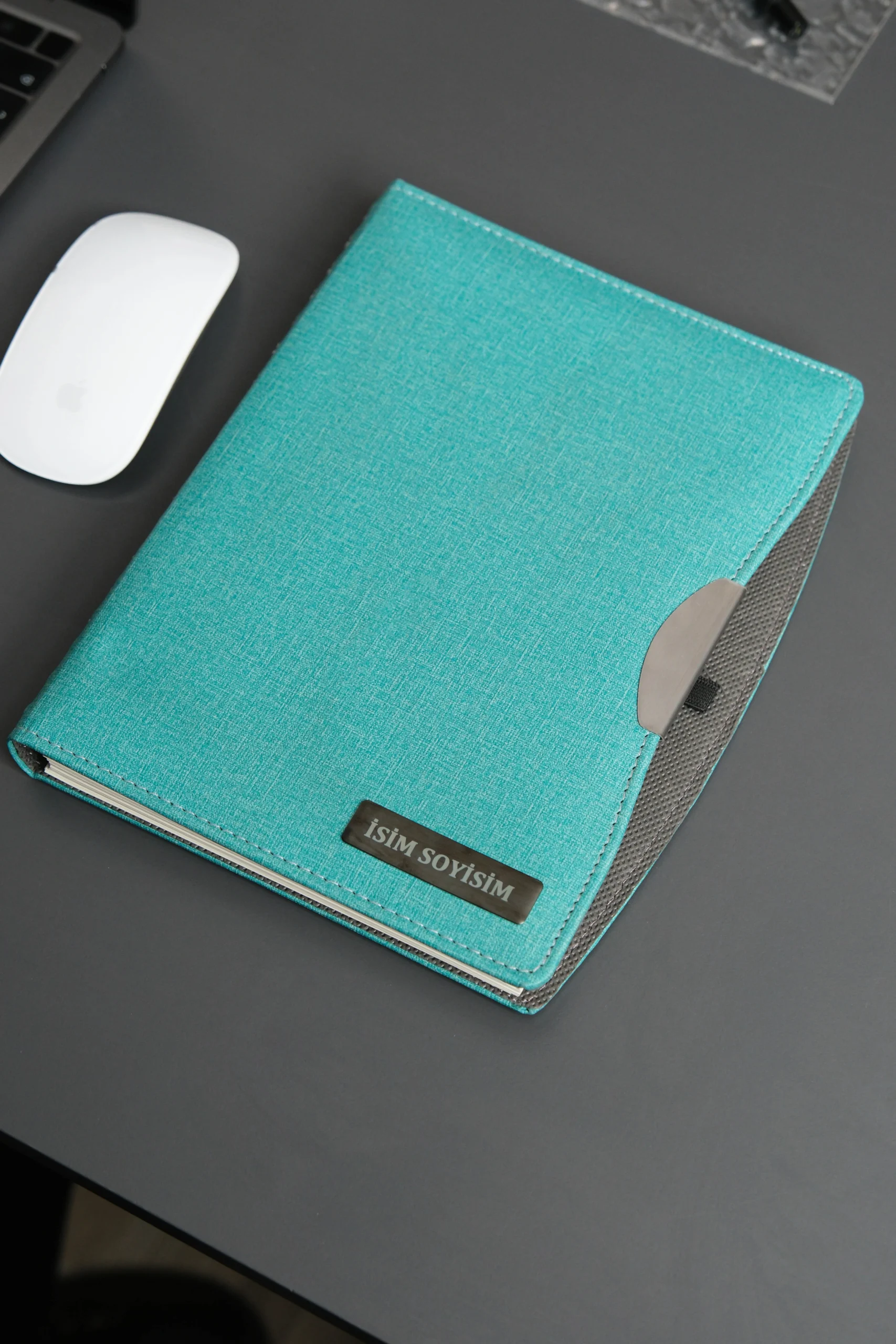 Kişiye Özel Turkuaz Düz Vegan Deri Spiralli 240 Sayfa Çizgili Not Defteri - Görsel 5