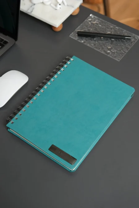 Kişiye Özel Turkuaz Düz Vegan Deri Spiralli 240 Sayfa Çizgili Not Defteri